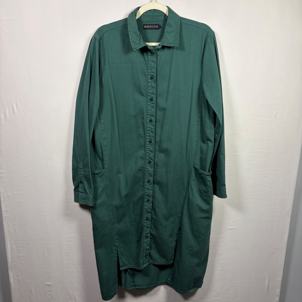 United By Blue Shirt Dress Organic Cotton Twill Green Utility Utility Women M